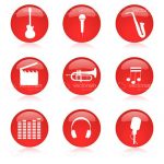 Glossy Red Music Icon Set